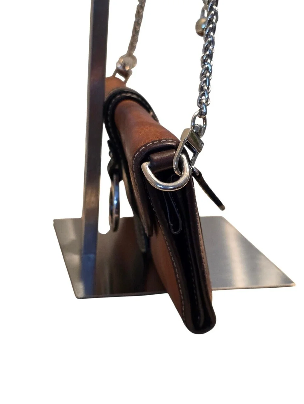 Dooney & Bourke 1975 Brown Leather Organizer Clutch Chain Crossbody Bag